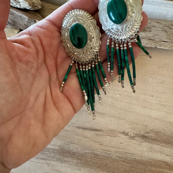 Handmade vintage Sterling malachite earrings - Picture 6 of 10